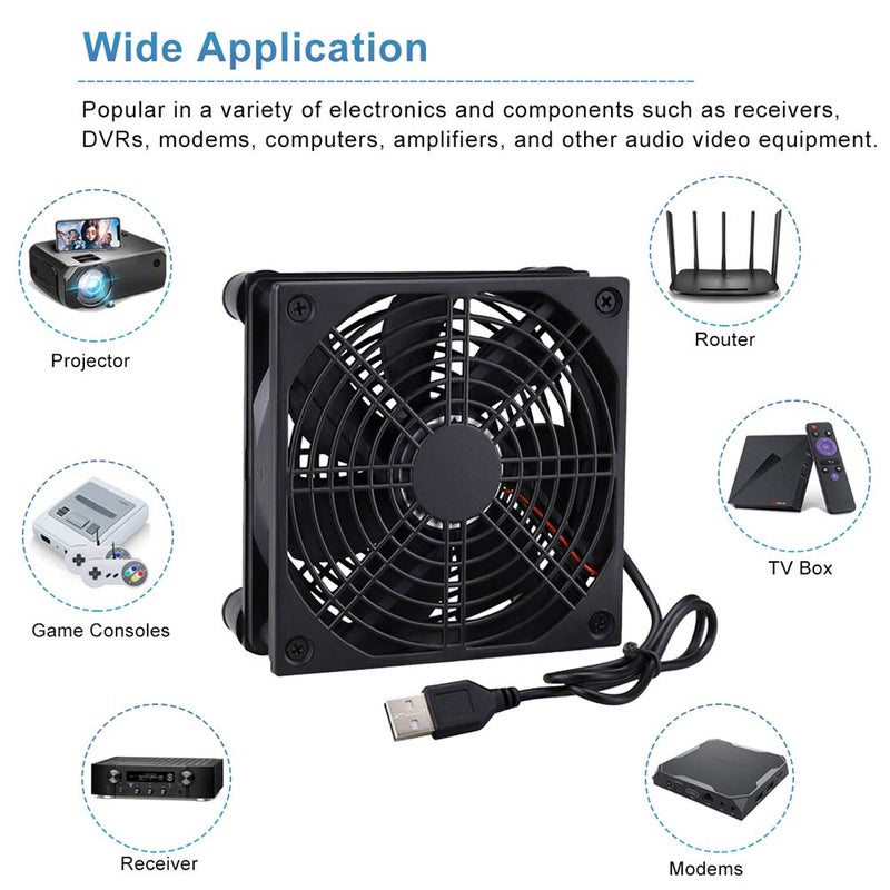GDSTIME Quiet 120mm Router Fan Cooler with L/M/H 3 Speed Controller, DC 5V USB Powered Case Cooling Fans for Xbox Modem Routers Mini PC DVR TV Box - Image 2